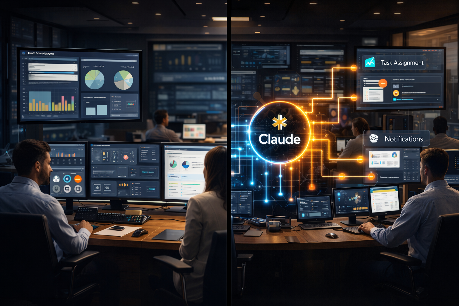 Comparison between dashboard based analysis and Claude AI executing workflows across business systems